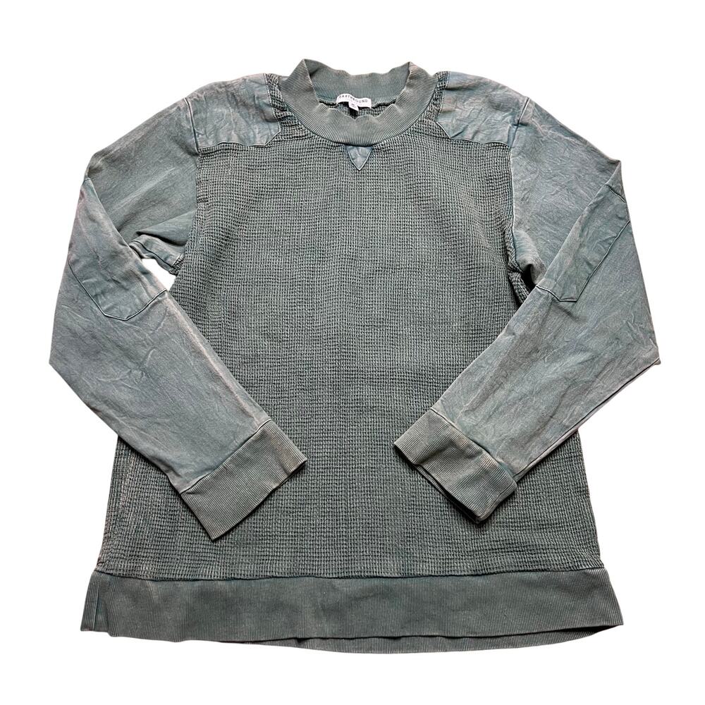 Earthbound Trading Co Men’s Waffle Knit Green Cotton Sweatshirt Pullover - M